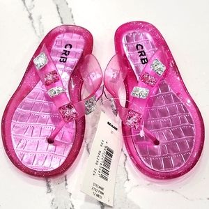 🌟 NEW Girls Pink Jelly Flip Flop Sandals w/ Bling – Size 12 (Little Girl)